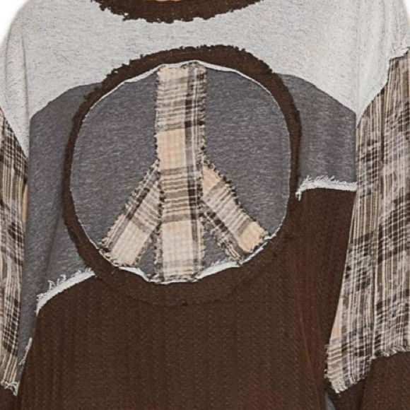 POL Sweat shirt Peace Sign Free Terry Boho / Peace Top Patchwork L Boutique - Picture 8 of 15